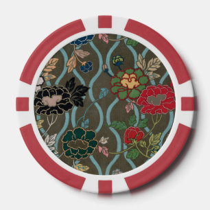 Fichas De Póquer Patrón Floral Ogee de Peonía Japonesa Vintage