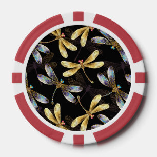 Fichas De Póquer Patrón sin foco con Dragonflies dorados