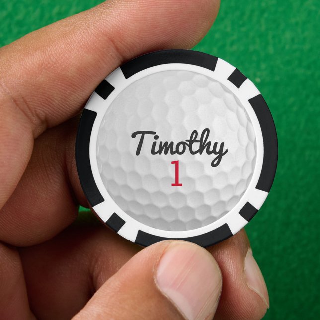 Fichas De Póquer Pelota de golf con número rojo de nombre negro (Custom Poker Chip)