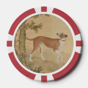 Fichas De Póquer Perro galgo chino vintage y arte de pájaro