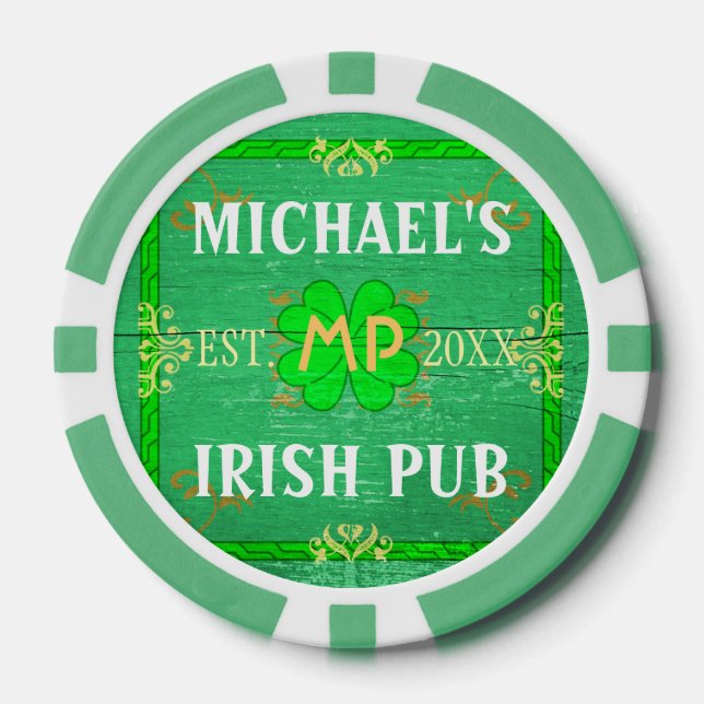 Fichas De Póquer Personalizable Bar Home: Green Irish Pub (Anverso)