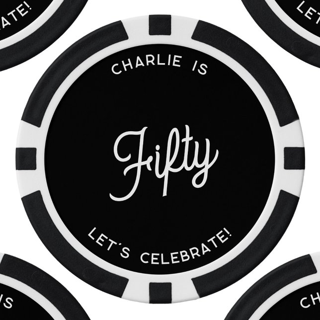 Fichas De Póquer Personalizado 50 Cincuenta Y Cincuenta Años (Personalized 50 fifty fiftieth birthday monochrome black and white poker chips)