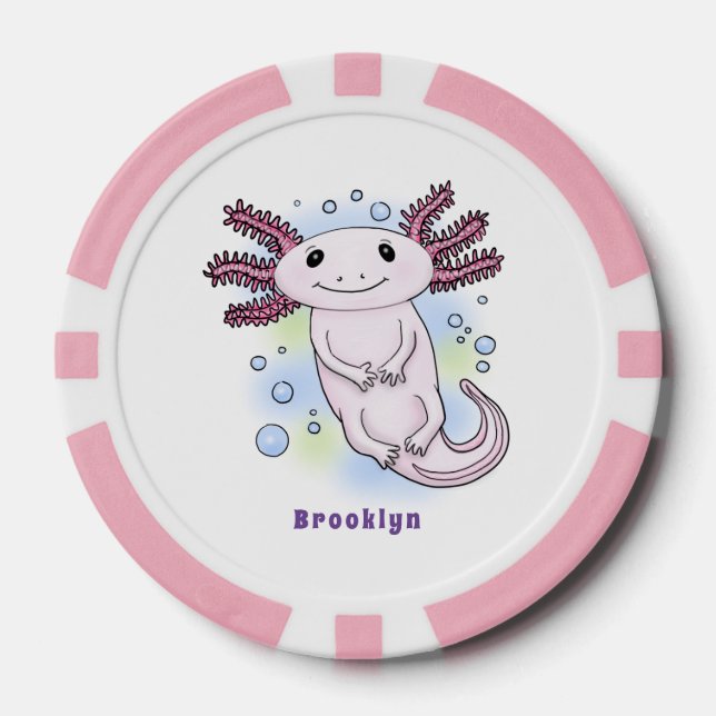 Fichas De Póquer Personalizado axolotópico rosa adorable (Anverso)