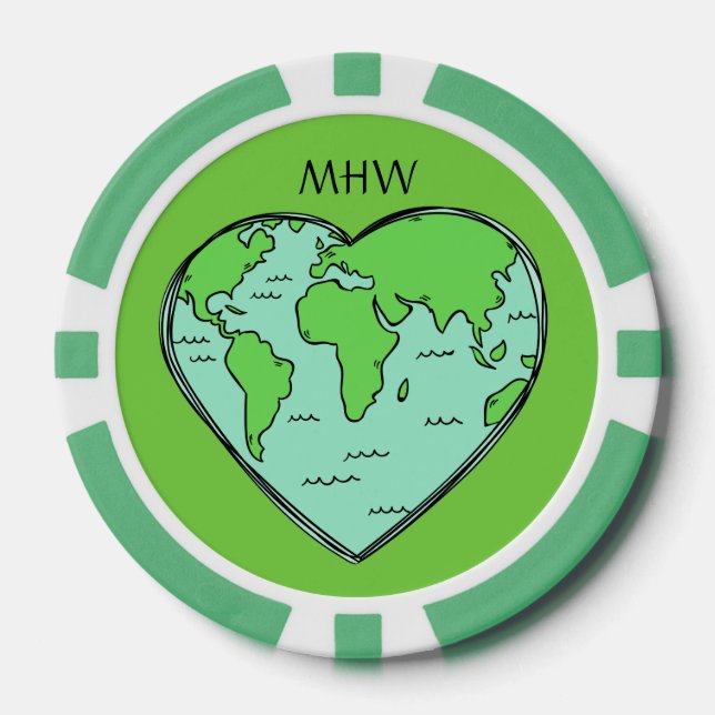 Fichas De Póquer Personalizado de amor de la Tierra monograma y fic (Anverso)