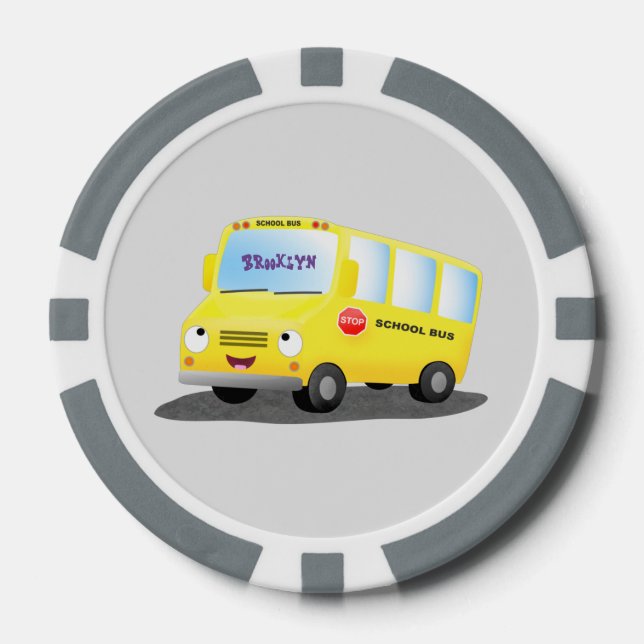 Fichas De Póquer Personalizado de autobús escolar alegre y amarillo (Anverso)