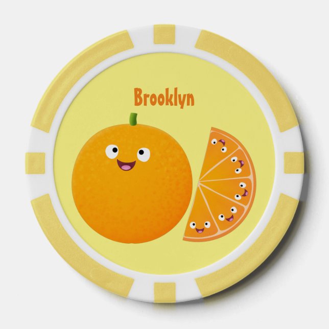 Fichas De Póquer Personalizado de cítricos de feliz naranja (Anverso)