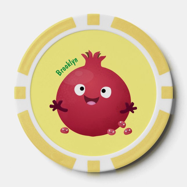 Fichas De Póquer Personalizado de frutas pomegranadas alegres (Anverso)