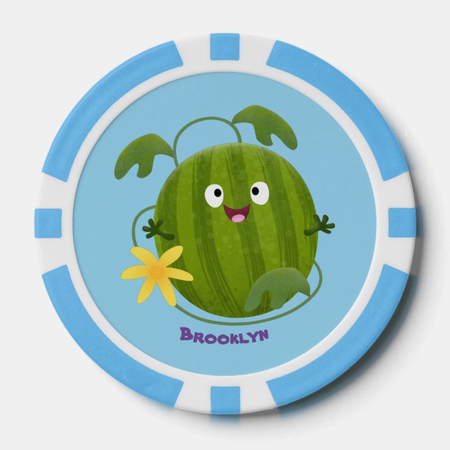 Fichas De Póquer Personalizado de la sandía sonriente alegre (Anverso)