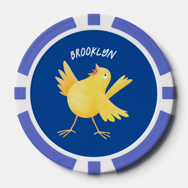 Fichas De Póquer Personalizado de pájaro canario amarillo cantando  (Anverso)