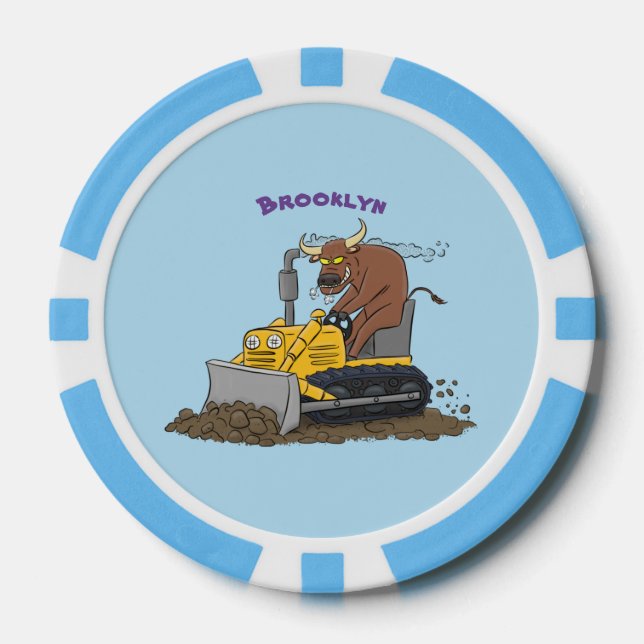Fichas De Póquer Personalizado del bulldozer cómico que conduce un  (Anverso)