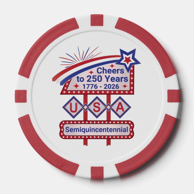 Fichas De Póquer Personalized USA 250–Patriotic Retro Marquee (Anverso)
