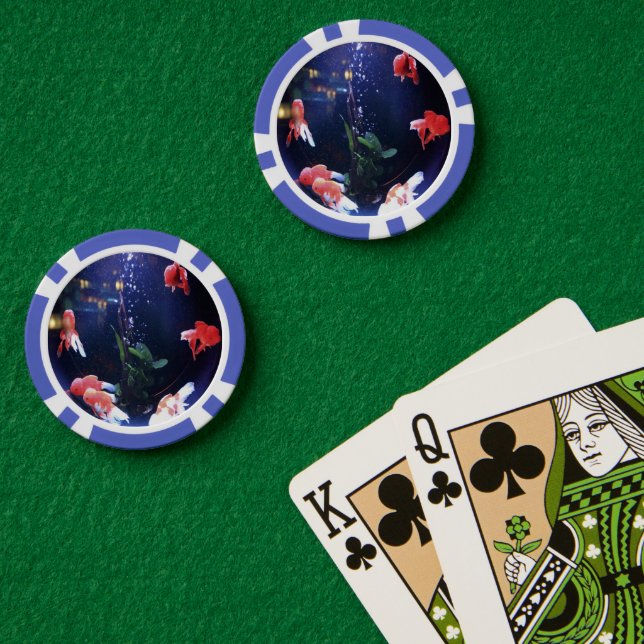 Fichas De Póquer Pescado rojo en tazón de pescado de vidrio (Mesa de Poker (Doble))
