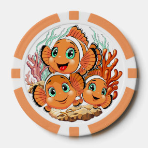Fichas De Póquer Pez payaso Dibujo animado lindo Familia Subacuátic