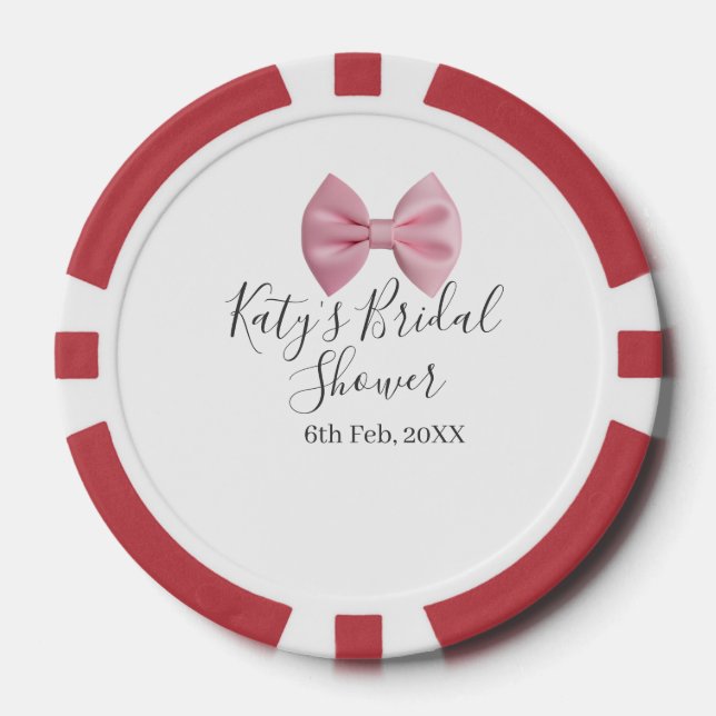 Fichas De Póquer Pink bow bridal shower name date pastel stylish te (Anverso)
