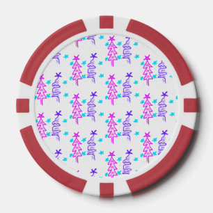 Fichas De Póquer Pink Purple doodle christmas de árbol estrellas de