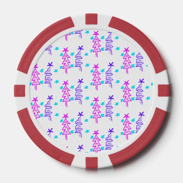 Fichas De Póquer Pink Purple doodle christmas de árbol estrellas de (Anverso)