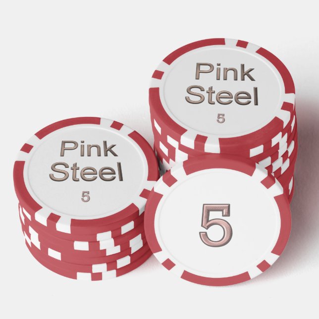 Fichas De Póquer Pink Steel blanco rojo 5 rayas chip de póker (Pila)
