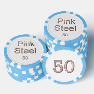 Fichas De Póquer Pink Steel white light blue 50 striped poker chip