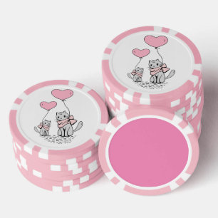 FICHAS DE PÓQUER PINK VALENTINE HEART BALLOONES CON KITTENS GRIS