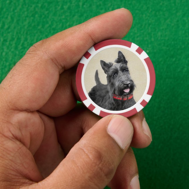 Fichas De Póquer Pintado Terrier Escocés - Arte Perro Original (Mano)
