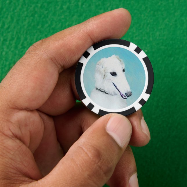 Fichas De Póquer Pintura de Borzoi (blanco) - Arte de perro origina (Mano)