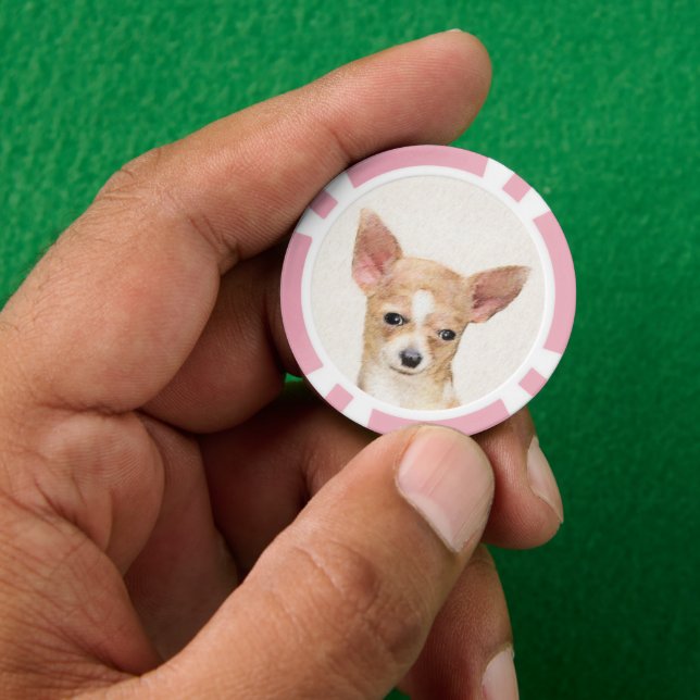 Fichas De Póquer Pintura de Chihuahua - Arte Perro Original. (Mano)