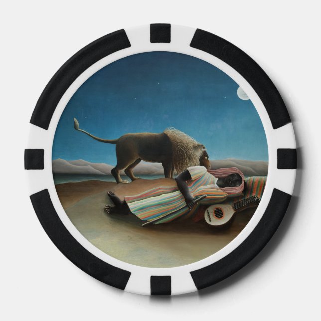 Fichas De Póquer Pintura de león gitano durmiente de Henri Rousseau (Anverso)