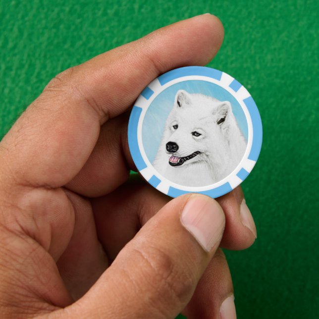 Fichas De Póquer Pintura Samoyed - Arte Perro Original Cuto (Mano)