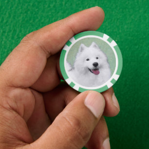 Fichas De Póquer Pintura Samoyed - Arte Perro Original Cuto