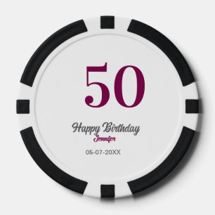 Fichas De Póquer plantilla de cumpleaños 50 nombre fecha año malva