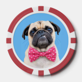 Fichas De Póquer Pug con lazo rosa