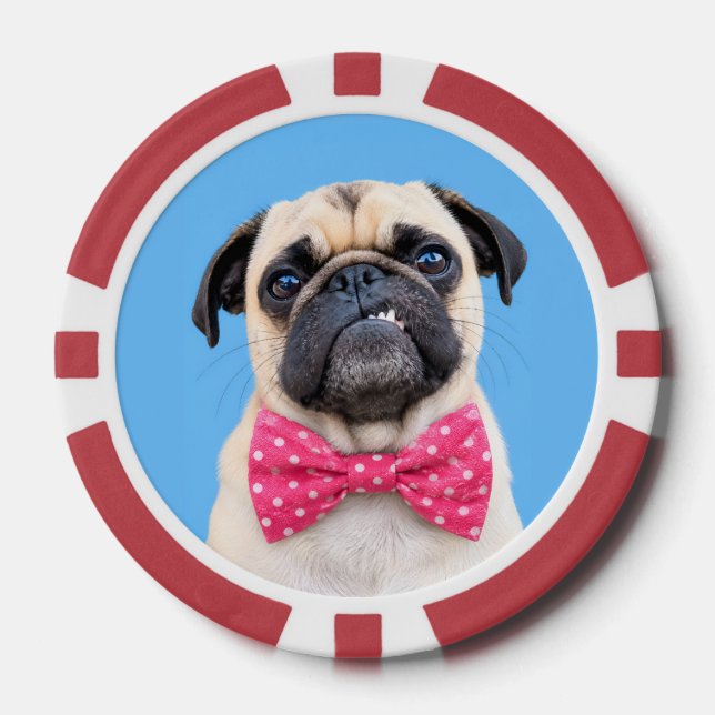Fichas De Póquer Pug con lazo rosa (Anverso)
