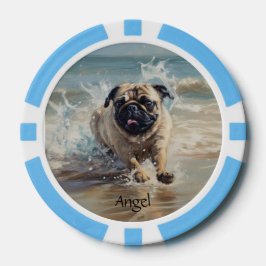 Fichas De Póquer Pug feliz en el personalizable de la playa