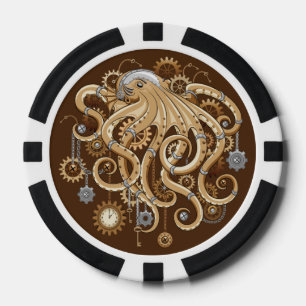 Fichas De Póquer Pulpo Steampunk Retro Fantasía Mecánica