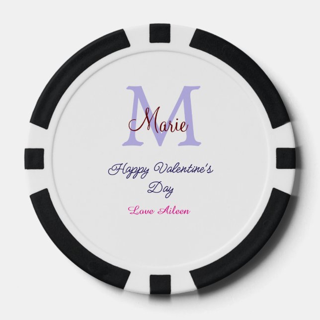 Fichas De Póquer Purple pastel happy Valentine's day pink monogram  (Anverso)