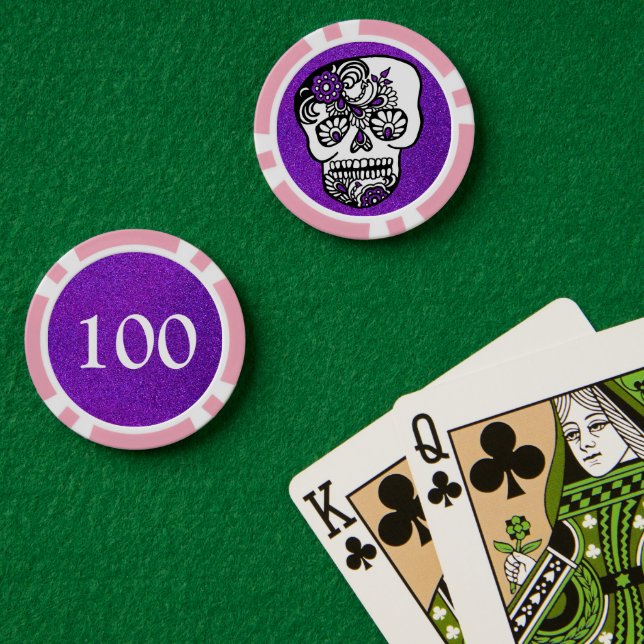 Fichas De Póquer Purpurina profesional del Día de los Azúcar Muerto (Mesa de Poker (Doble))