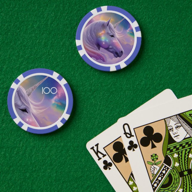 Fichas De Póquer Purpurinas de arcoiris de unicornio blanco majestu (Mesa de Poker (Doble))