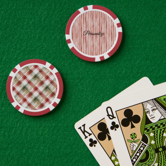 Fichas De Póquer Rayas Blancas de Navidad Rojo (Mesa de Poker (Doble))