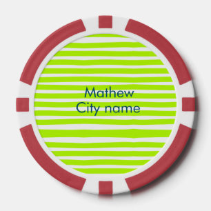 Fichas De Póquer Rayas retro amarillo verde neón agregar nombre ciu