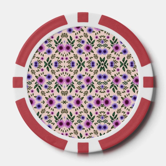 Fichas De Póquer Red poker chip with floral pattern  (Anverso)