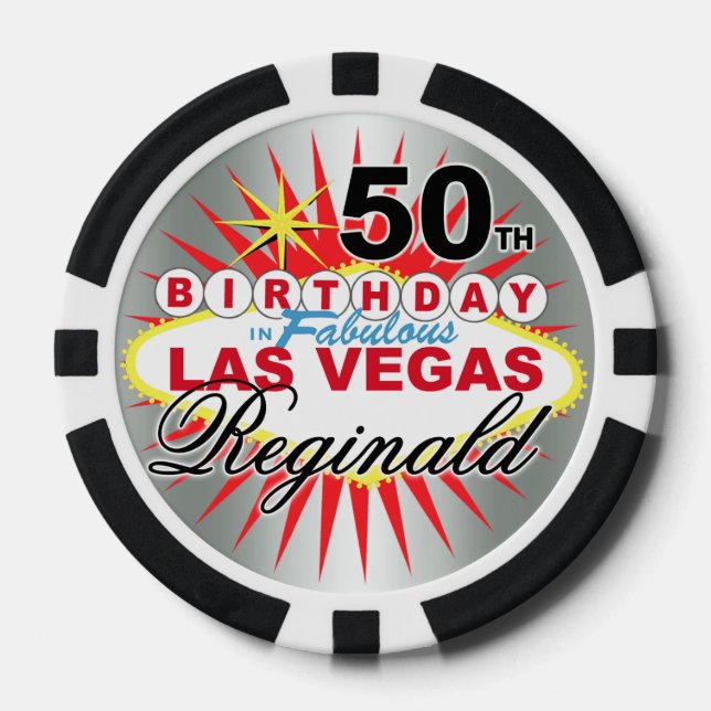 Fichas De Póquer Reginald silver 50th cumpleaños Vegas poker chip (Anverso)