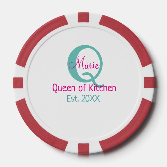 Fichas De Póquer Reina de la cocina monograma minimo verde rosa sim (Anverso)