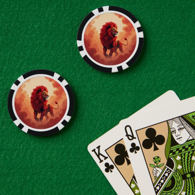 Fichas De Póquer Resplandor Carmesí Profundo – El León del Destino  (Mesa de Poker (Doble))
