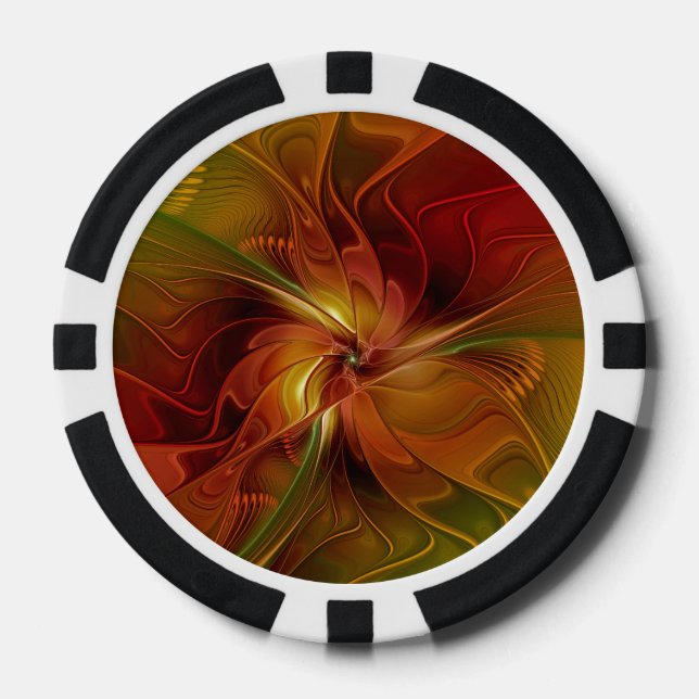 Fichas De Póquer Resumen Naranja rojo Brown Flor de arte fractal ve (Anverso)