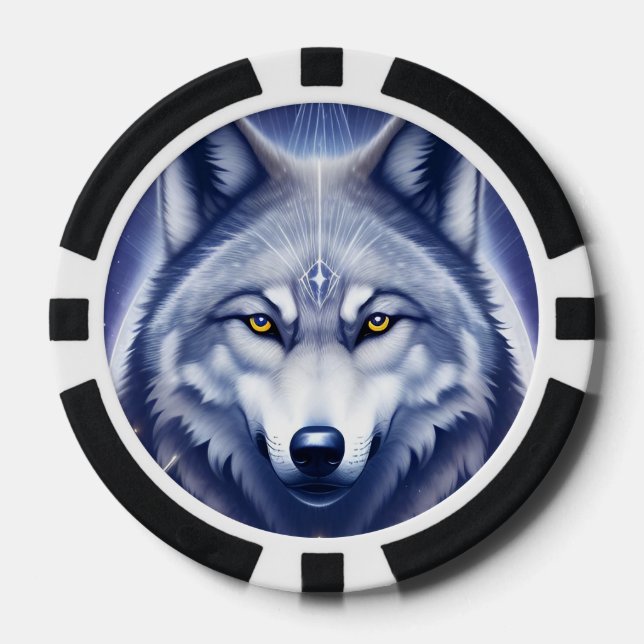 Fichas De Póquer Retrato de Lobo Místico Arte (Anverso)