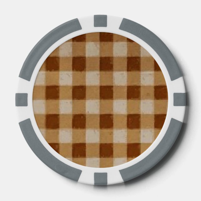 Fichas De Póquer Retro Gingham Brown (Anverso)
