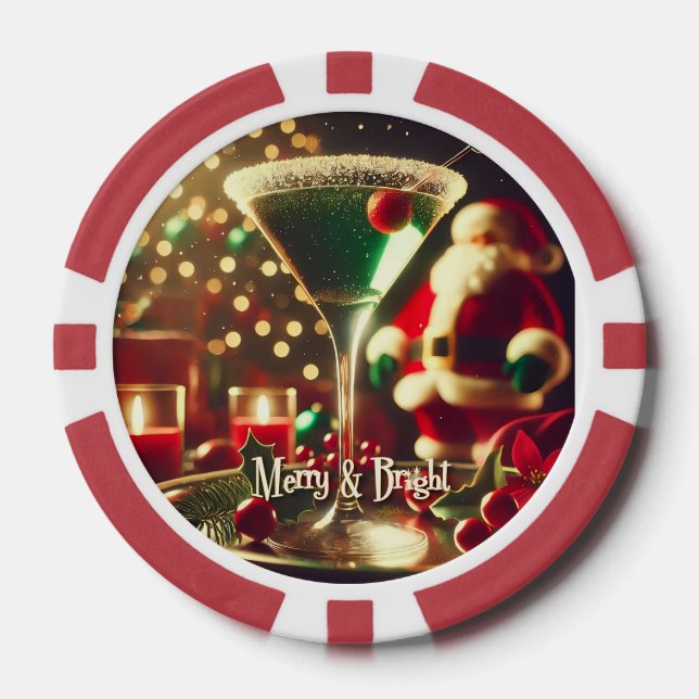 Fichas De Póquer Retro Santa de Navidad Martini Verde 50s (Anverso)