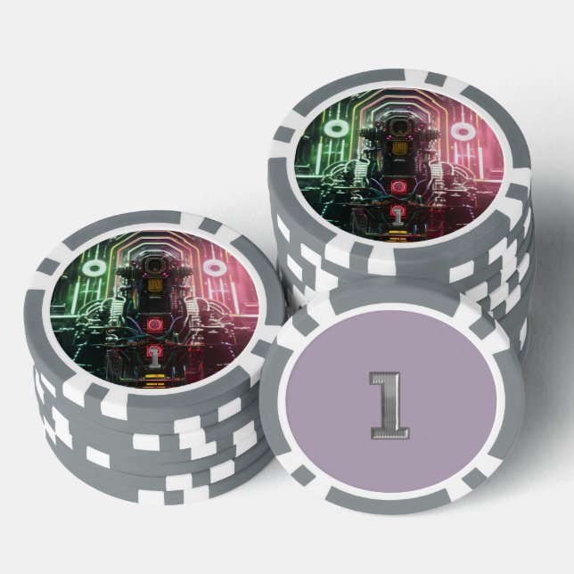 Fichas De Póquer Robot 1 chip de poker rayado gris 1 (Pila)
