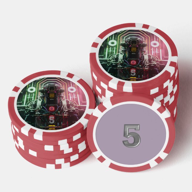 Fichas De Póquer Robot 1 chip de poker rayado rojo 5 (Pila)