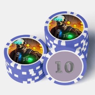 Fichas De Póquer Robot 2 chip de poker a rayas azul 10
